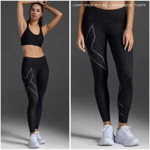 2XU Light Speed Mid-Rise Compression Tights Black Reflective WA4412b Womens M
